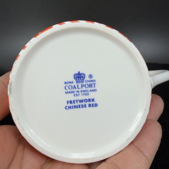 Coalport England Bone China Porcelain Fretwork Chinese Red Tea Cup Saucer Set - Picture 12 of 14